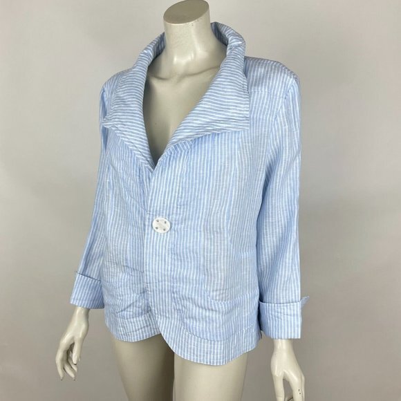 Two Wishes Linen Striped Jacket Women L Long Sleeve Lightweight Blazer NWT $115 - Picture 2 of 13